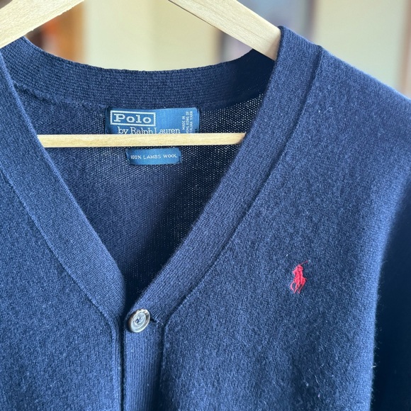 Ralph Lauren Dark Blue Lambswool Cardigan - Picture 2 of 3